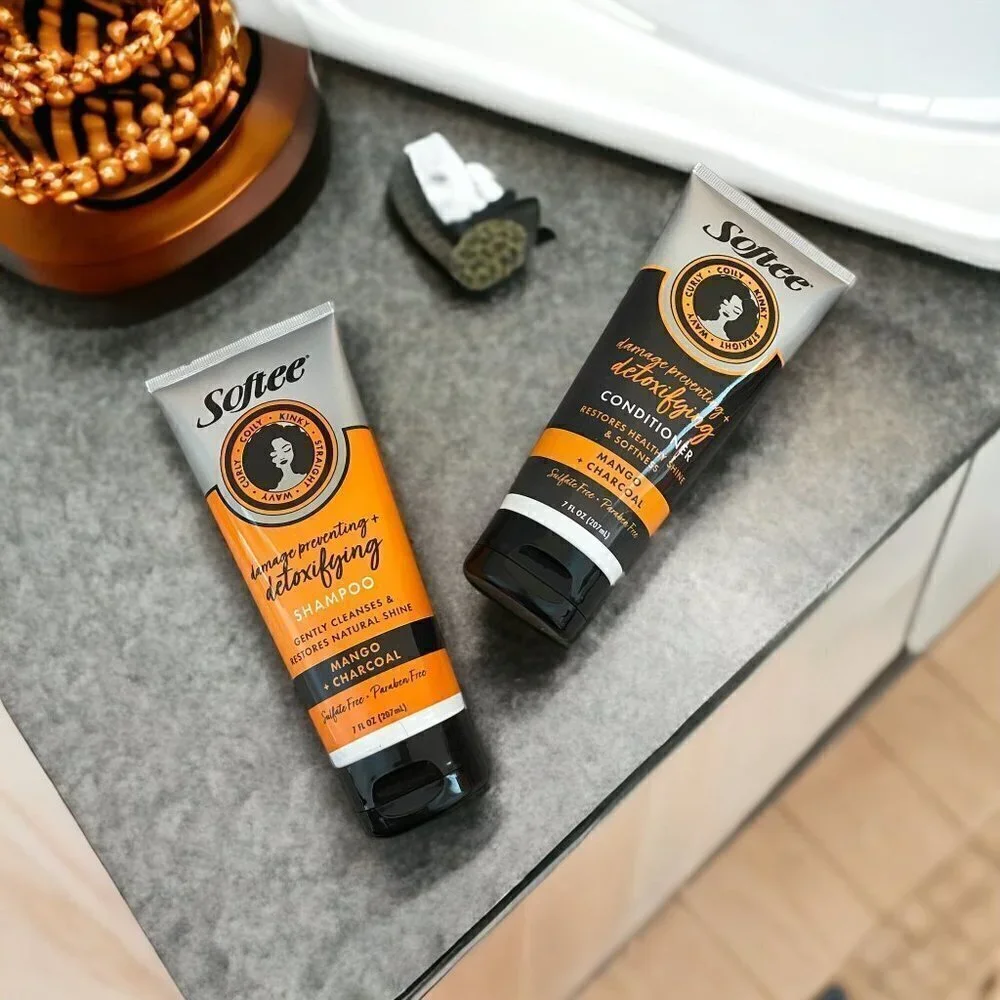 2 PC BUNDLE ~ Softee® Detoxifying Mango + Charcoal Shampoo Conditioner Hair Set - Picture 6 of 8
